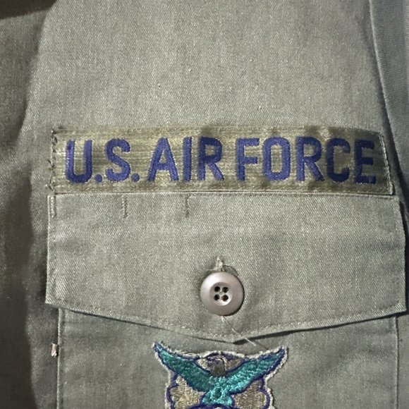VTG US Air Force OG-507 Shirt Men 14.5x31 Green 80s Utility Shirt 107th Fighter - Picture 4 of 9